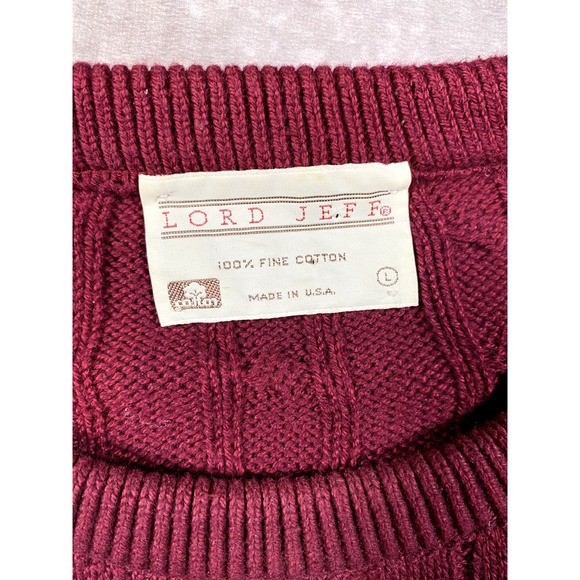 Vintage Cotton Fisherman Sweater Lord Jeff Mens L Chunky Cable Knit Red USA - Picture 2 of 8